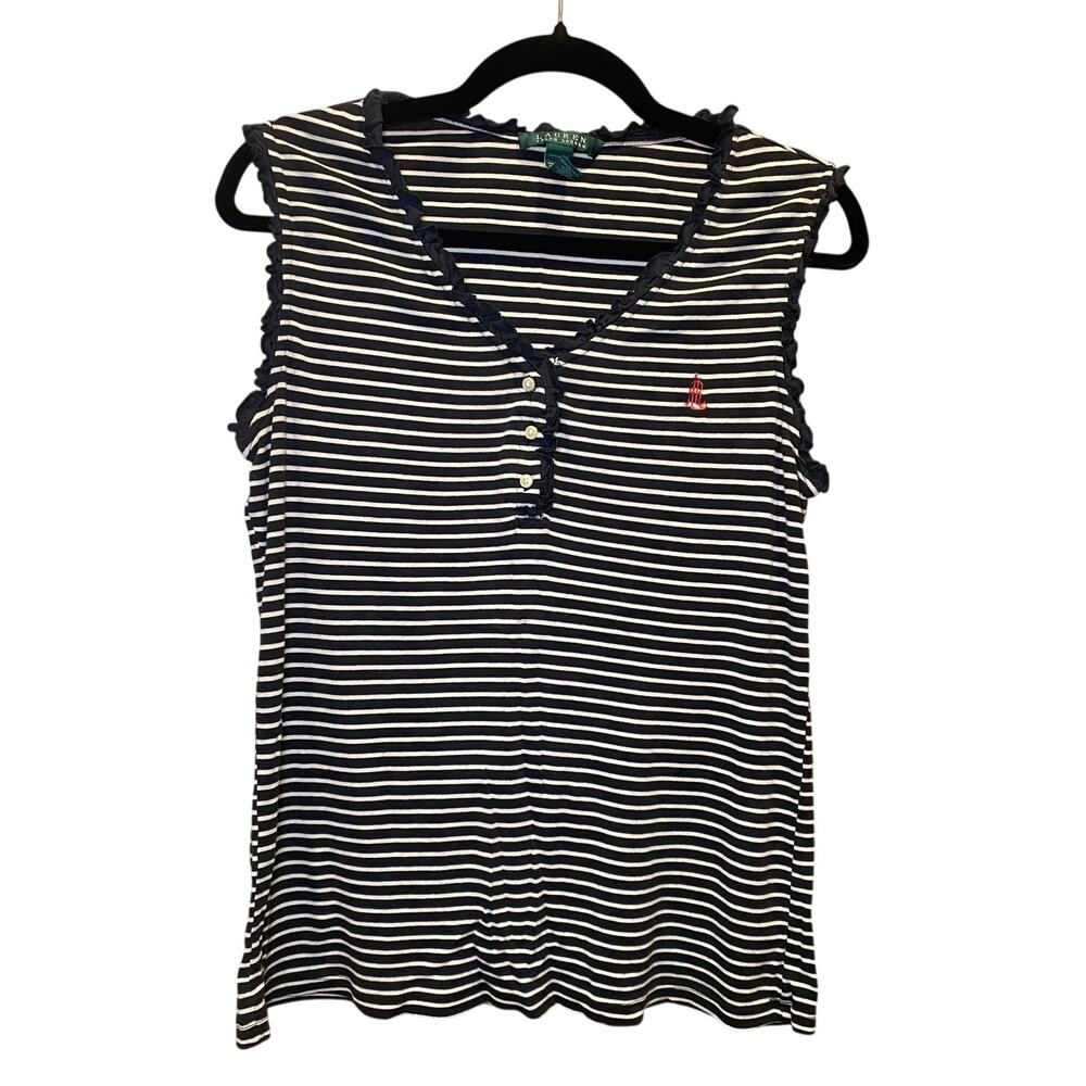 Ralph Lauren - Blue & White Striped - Ruffle Tank Top